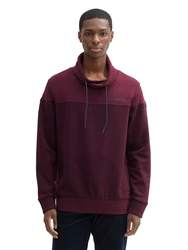 TOM TAILOR Sweatshirt mit Stehkragen mit Logo Badge cyclam/burgunder