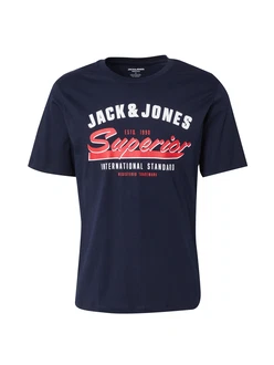 Jack & Jones T-Shirt JJELOGO TEE SS O-NECK 2 COL SS25 SN nachtblau/rot/wei