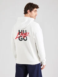 HUGO Sweatshirt Dlogolong hellbeige/rot/schwarz
