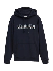 TOM TAILOR Sweatshirt Hoodie mit Logo Print Dunkelblau/Dunkelblau