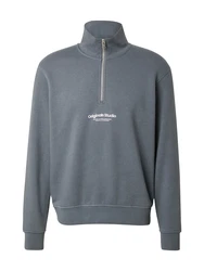 Jack & Jones Sweatshirt JORVesterbro Quarter Zip basaltgrau/weiß