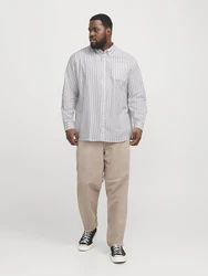 Jack & Jones Langarmhemd Oxford dunkelbeige/weiß
