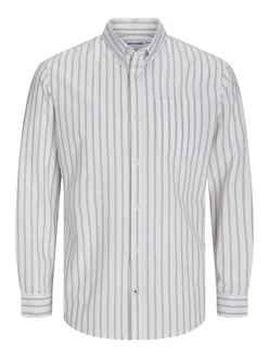 Jack & Jones Langarmhemd Oxford dunkelbeige/weiß