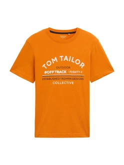 TOM TAILOR T-Shirt mandarine/schwarz/weiß