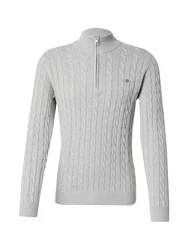 Gant Strickpullover Troyer COTTON CABLE HALF ZIP hellgrau