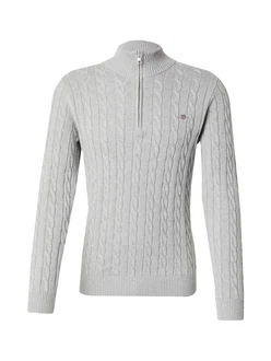 Gant Strickpullover Troyer COTTON CABLE HALF ZIP hellgrau