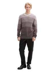 TOM TAILOR Denim Pullover taupe/hellgrau/dunkelrot