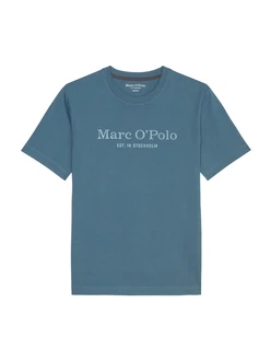 Marc O'Polo T-Shirt mit Label-Print vorne saphir/weiß