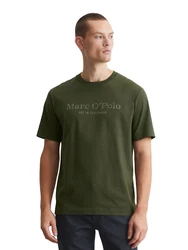 Marc O'Polo T-Shirt mit Label-Print vorne oliv/offwhite