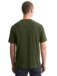Marc O'Polo T-Shirt mit Label-Print vorne oliv/offwhite