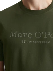 Marc O'Polo T-Shirt mit Label-Print vorne oliv/offwhite