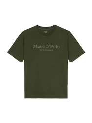 Marc O'Polo T-Shirt mit Label-Print vorne oliv/offwhite