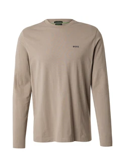 BOSS Langarmshirt Tee Long mit Rundhalsausschnitt dunkelbeige/schwarz