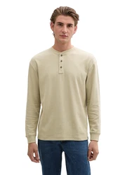 TOM TAILOR Denim T-Shirt Relaxed Fit Henley Langarmshirt beige