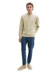 TOM TAILOR Denim T-Shirt Relaxed Fit Henley Langarmshirt beige