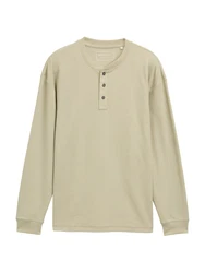 TOM TAILOR Denim T-Shirt Relaxed Fit Henley Langarmshirt beige