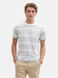 TOM TAILOR DENIM T-Shirt graumeliert/grün/offwhite