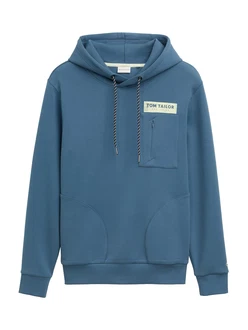 TOM TAILOR Sweatshirt Hoodie mit Taschen blau/weiß