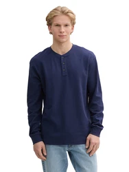 TOM TAILOR Denim T-Shirt Relaxed Fit Henley Langarmshirt dunkelblau