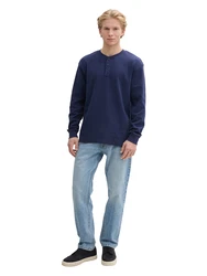 TOM TAILOR Denim T-Shirt Relaxed Fit Henley Langarmshirt dunkelblau