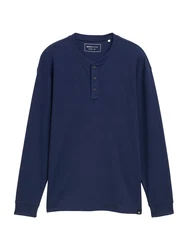 TOM TAILOR Denim T-Shirt Relaxed Fit Henley Langarmshirt dunkelblau