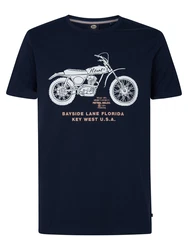 Petrol Industries T-Shirt mit Aufdruck Manta marineblau/aprikose/weiß