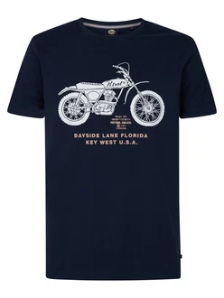 Petrol Industries T-Shirt mit Aufdruck Manta marineblau/aprikose/weiß