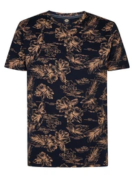 T-Shirt 'Crestview' navy / karamell