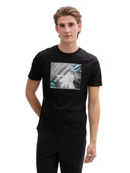 TOM TAILOR DENIM T-Shirt aqua / grau / schwarz