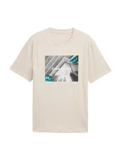 TOM TAILOR DENIM T-Shirt azur/grau/schwarz/offwhite TOM TAILOR DENIM T-Shirt azur/grau/schwarz/offwhite