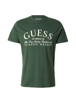 GUESS T-Shirt 'CLASSIC' tanne/weiß