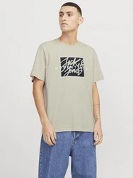 JACK & JONES T-Shirt 'JJColton' hellgrau/schwarz/weiß