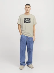 JACK & JONES T-Shirt 'JJColton' hellgrau/schwarz/weiß