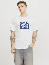 JACK & JONES T-Shirt 'JJColton' blau/orange/weiß