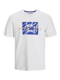 JACK & JONES T-Shirt 'JJColton' blau/orange/weiß JACK & JONES T-Shirt 'JJColton' blau/orange/weiß