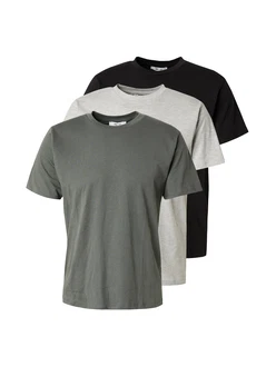 ABOUT YOU T-Shirt 'Len' graumeliert/dunkelgrn/schwarz