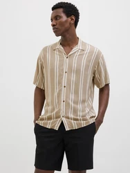 JACK & JONES Hemd 'JJEJEFF' dunkelbeige/weiß