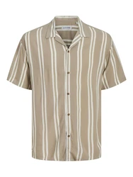 JACK & JONES Hemd 'JJEJEFF' dunkelbeige/weiß