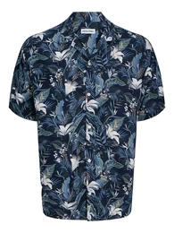 Hemd 'JJEJeff Tropical' rauchblau / nachtblau / jade / wei