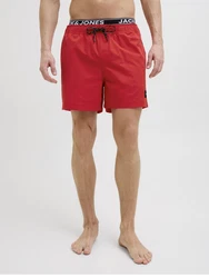 JACK & JONES Badeshorts 'JPSTMAUI' hellgrau/rot/schwarz