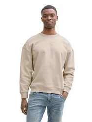 TOM TAILOR Denim Sweatshirt mit Logo Print greige/weiß