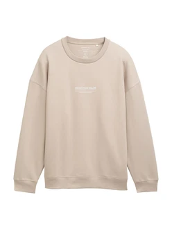TOM TAILOR Denim Sweatshirt mit Logo Print greige/weiß