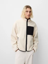 Bershka Fleecejacke ecru/schwarz