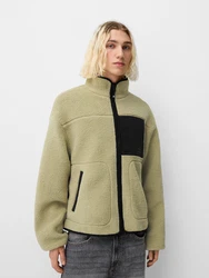 Bershka Fleecejacke oliv/schwarz