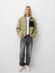 Bershka Fleecejacke oliv/schwarz