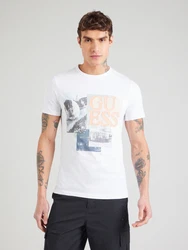 GUESS T-Shirt 'SAIL BOAT' marine/grau/pastellorange/weiß