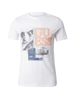 GUESS T-Shirt 'SAIL BOAT' marine/grau/pastellorange/weiß