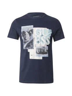 GUESS T-Shirt 'SAIL BOAT' marine/pastellblau/weiß