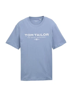 TOM TAILOR T-Shirt taubenblau/weiß