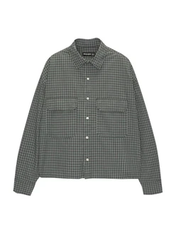 Pull&Bear Hemd grau/dunkelgrün/schwarz